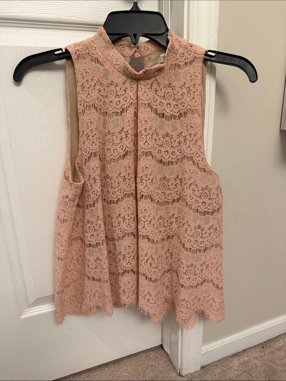 love, Fire Sleeveless Lace Mock Neck Cami - Blush